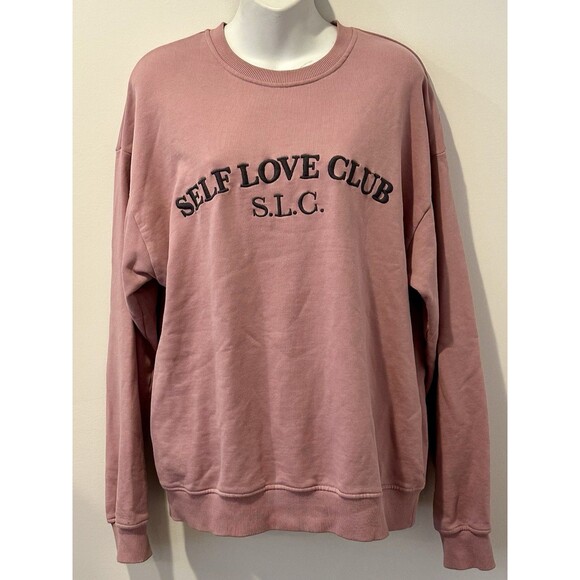 The Mayfair Group Self Love Club Cotton Crewneck Sweatshirt Pink One Size EUC!! - Picture 4 of 8